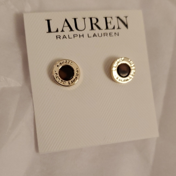 Lauren Ralph Lauren Gold plated‎ monogrammed tortoiseshell disc stud Earrings - Picture 1 of 5